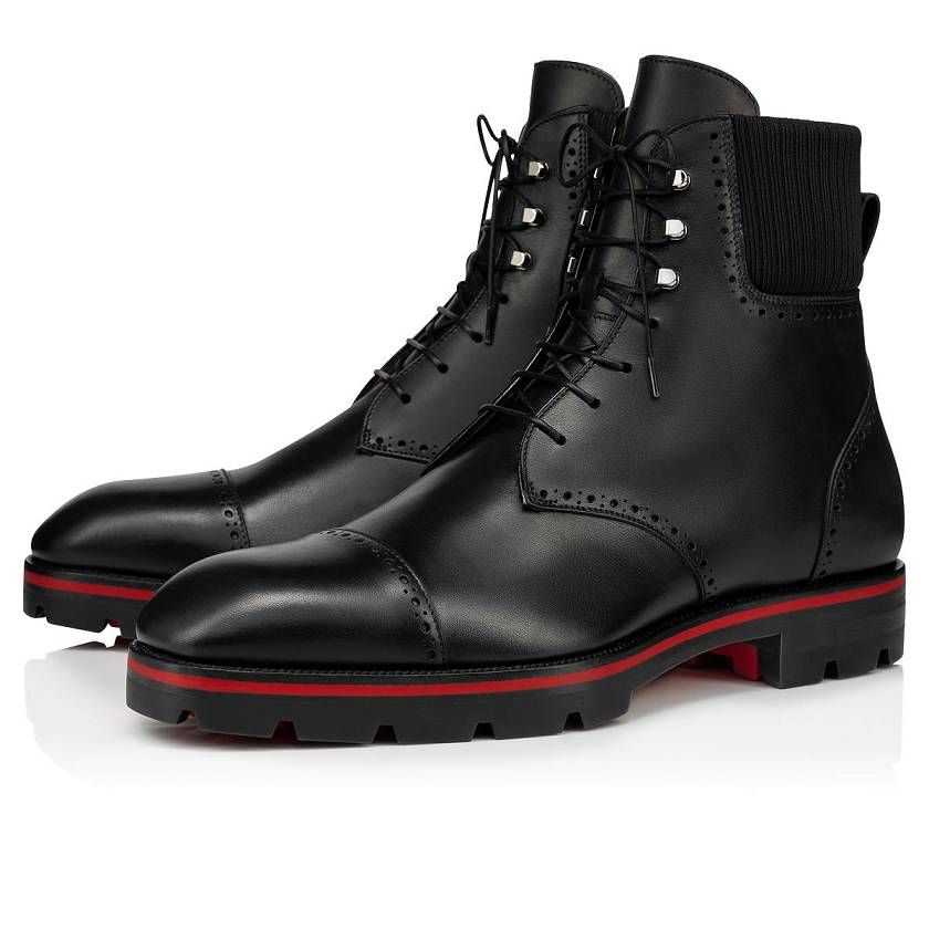 Men's Christian Louboutin Citycroc Calf Lace Up Boots - Black [0169-852]